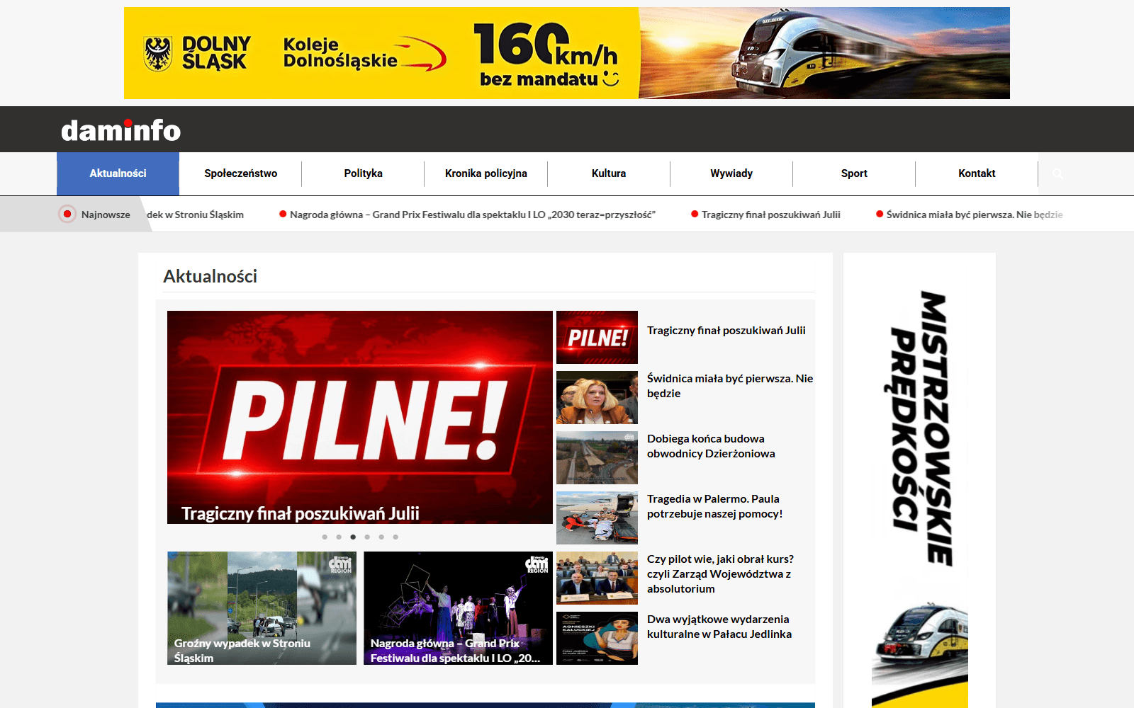 Strona Daminfo — regionalny portal informacyjny po migracji na WordPress